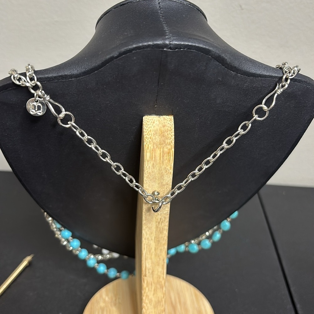 Mialisia Silver Beaded Layered Turquoise Silver Tone Statement Necklace - Picture 4 of 6